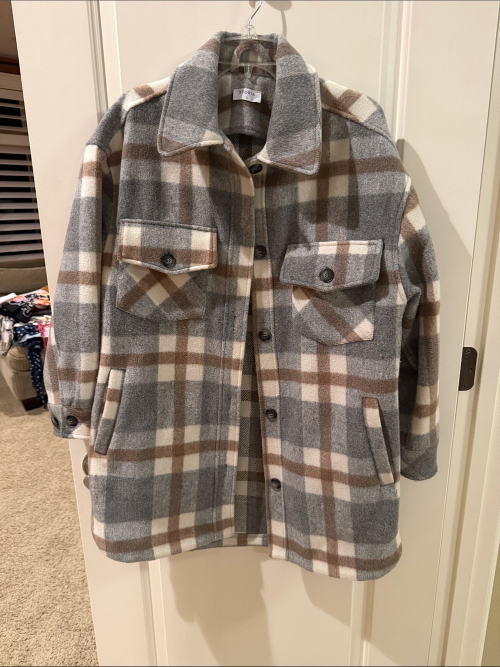 Storia Plaid Peacoat in Gray, Brown & Cream